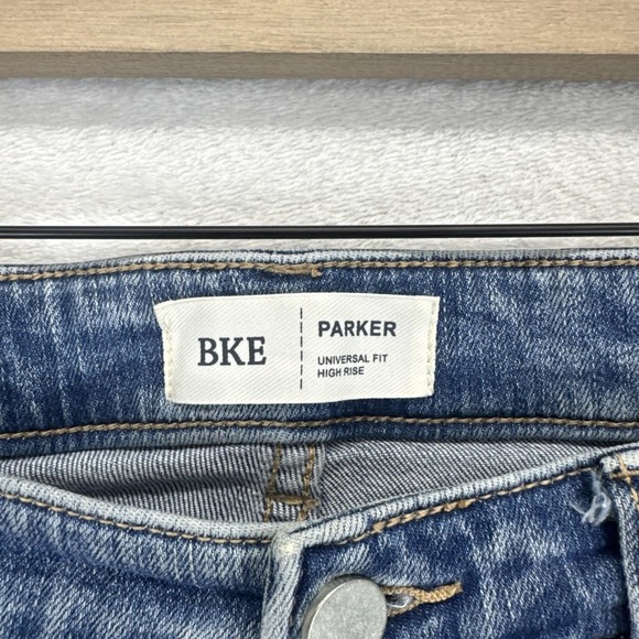 BKE Jeans Womens 34 Blue High Rise Parker Distressed Ripped Raw Hem Stretch‎ - Picture 3 of 9